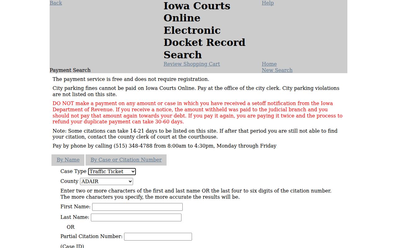 Davis County traffic warrant and citation search fields
