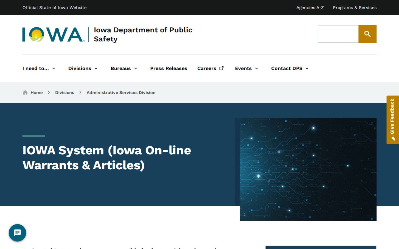Davis County active warrant search and Iowa agency system